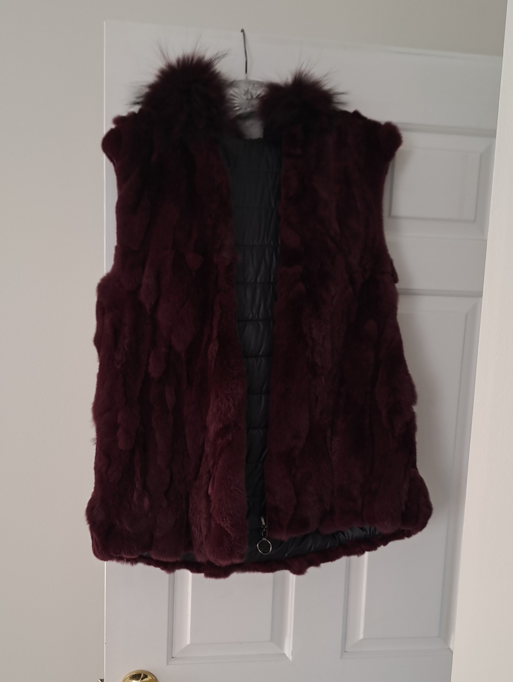 Reversible Plush Faux Wine Fur - Black Puff Sleeveless Vest